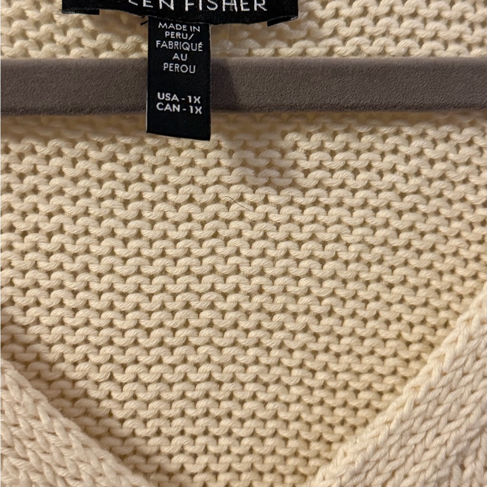 Eileen Fisher Cream V-Neck Sweater 100% Organic Cotton. Size 1X - Picture 3 of 7